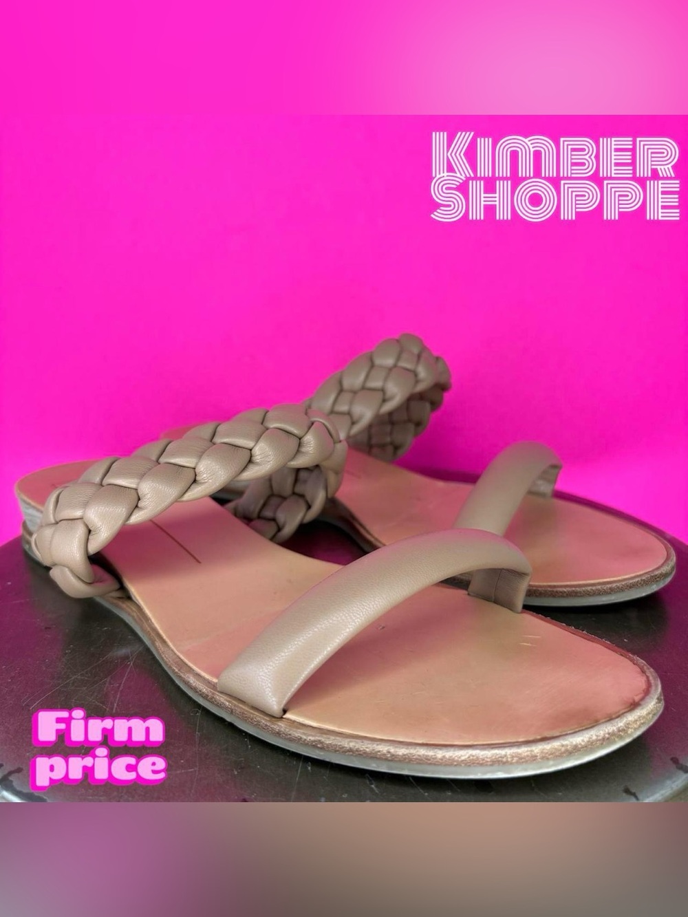 Dolce Vita Persey Tan Leather Braided Strap Low Wedge Slide Sandal US 10 UK 7.5
